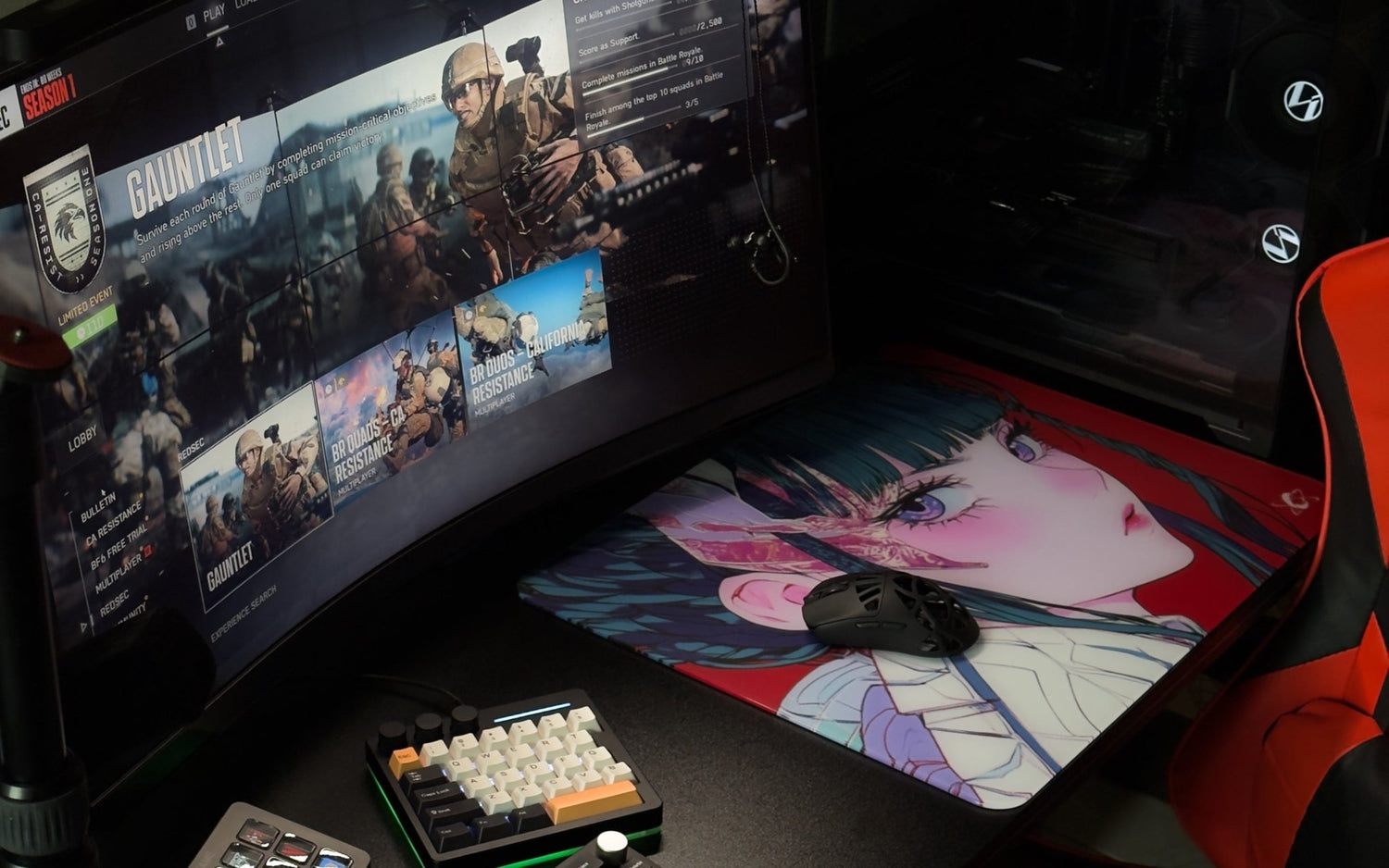 CLUSTRS custom glass mousepad on a gaming desk, showing size, style, smooth glide, and setup fit for 2026