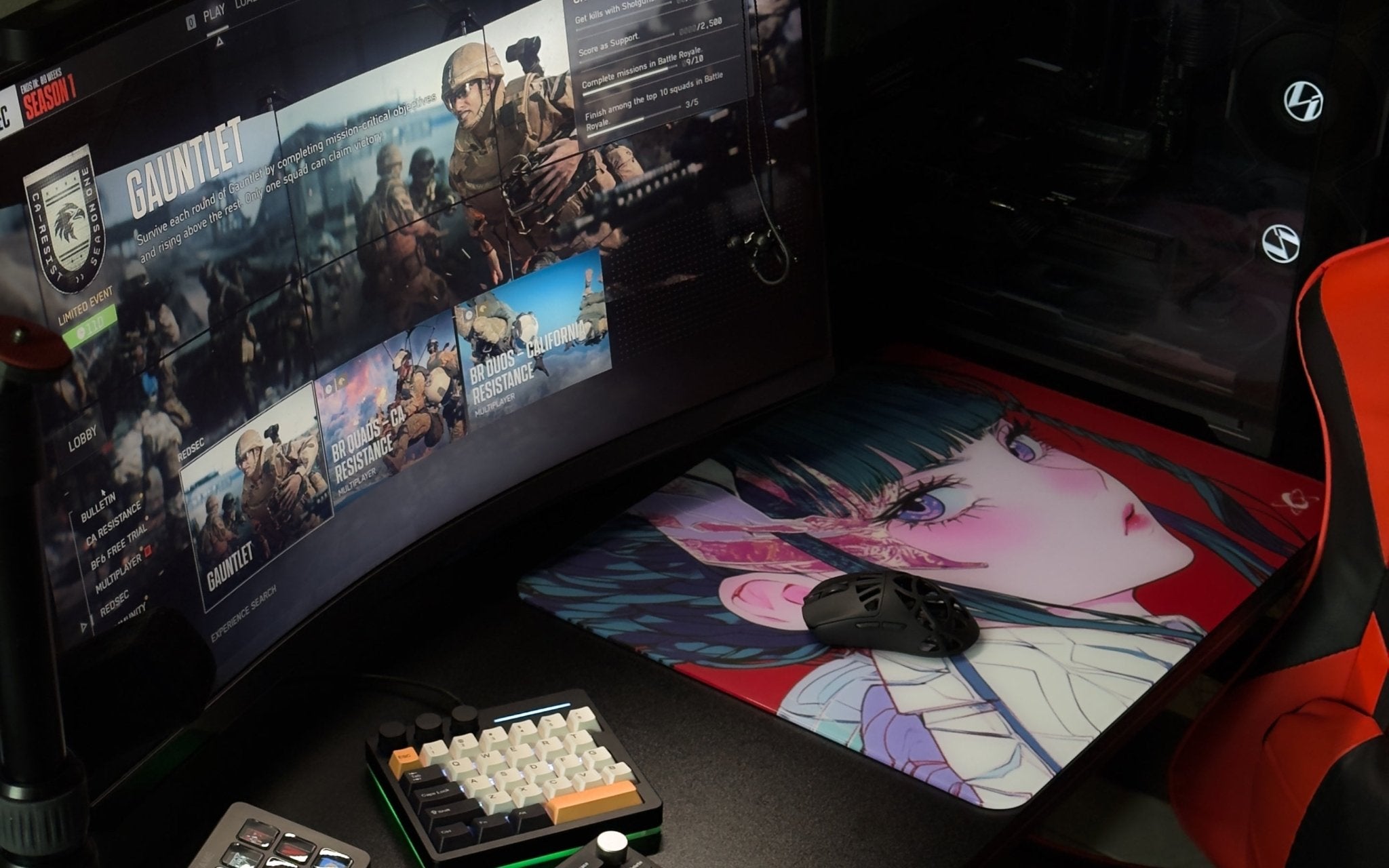 CLUSTRS custom glass mousepad on a gaming desk, showing size, style, smooth glide, and setup fit for 2026