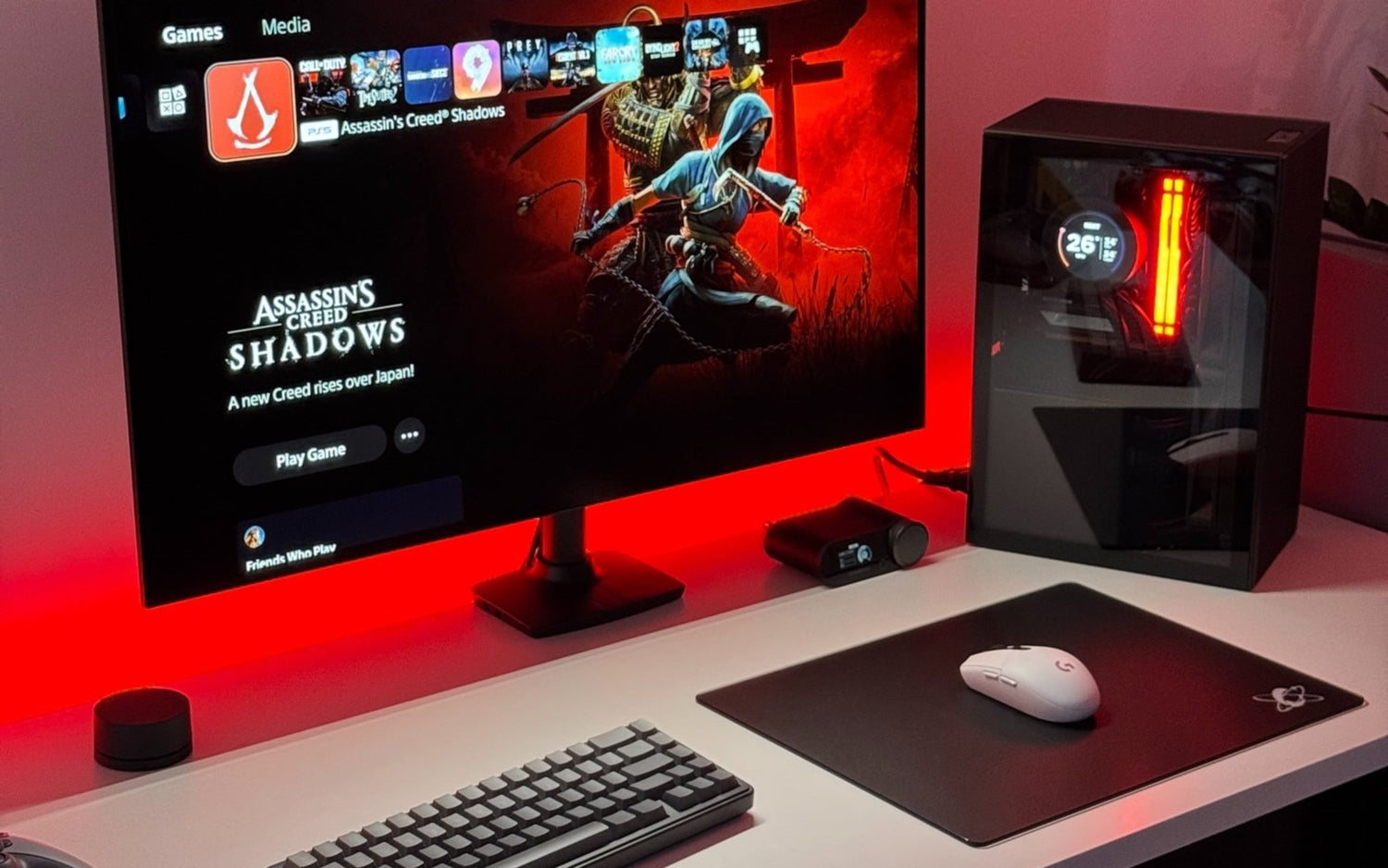 CLUSTRS glass mousepad in a clean gaming setup, showing smooth glide and control for Fortnite, Minecraft, and Roblox players