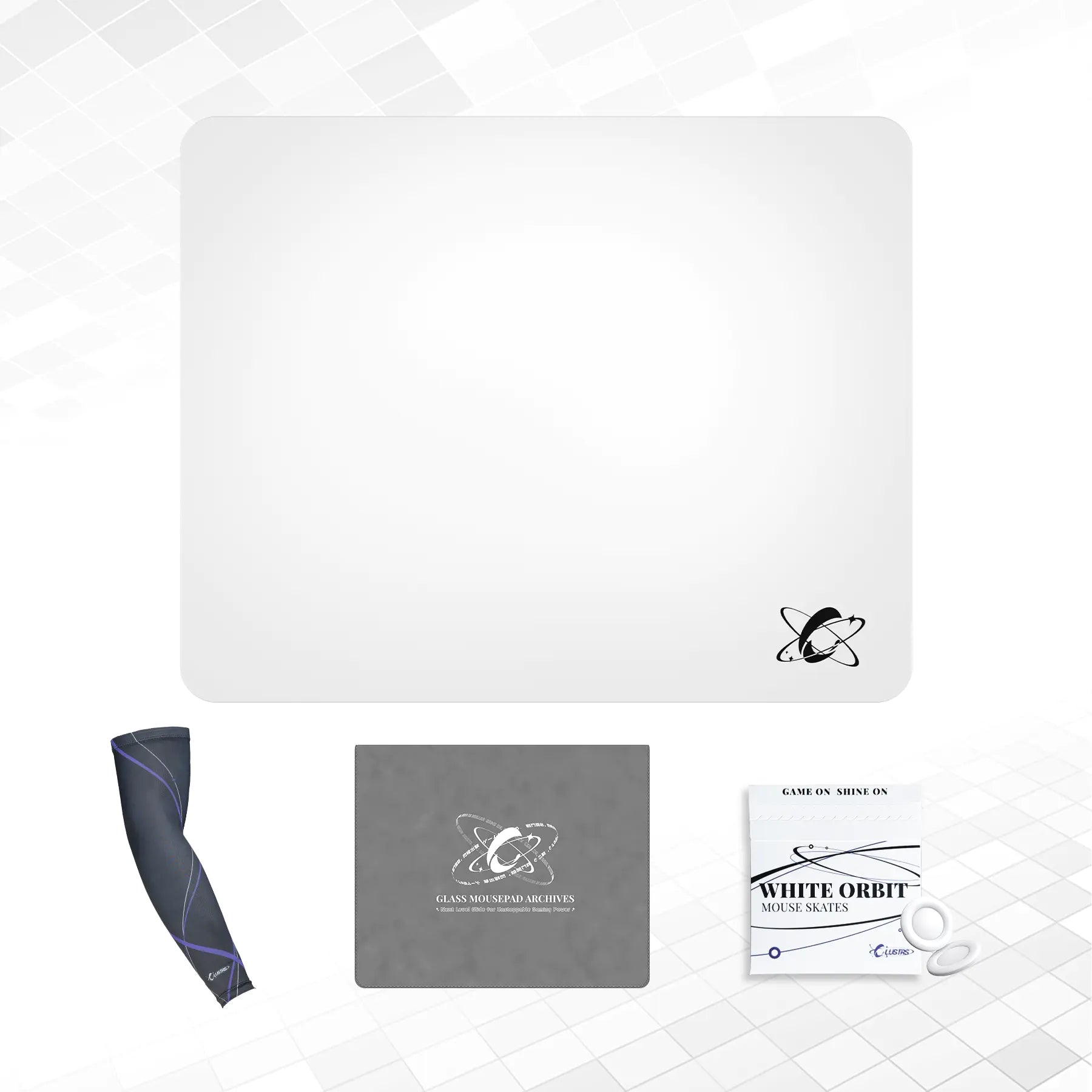 Atom (Weiß) Ultimate Bundle – Glaspad, Schutzhülle, Gleitschienen & Tasche