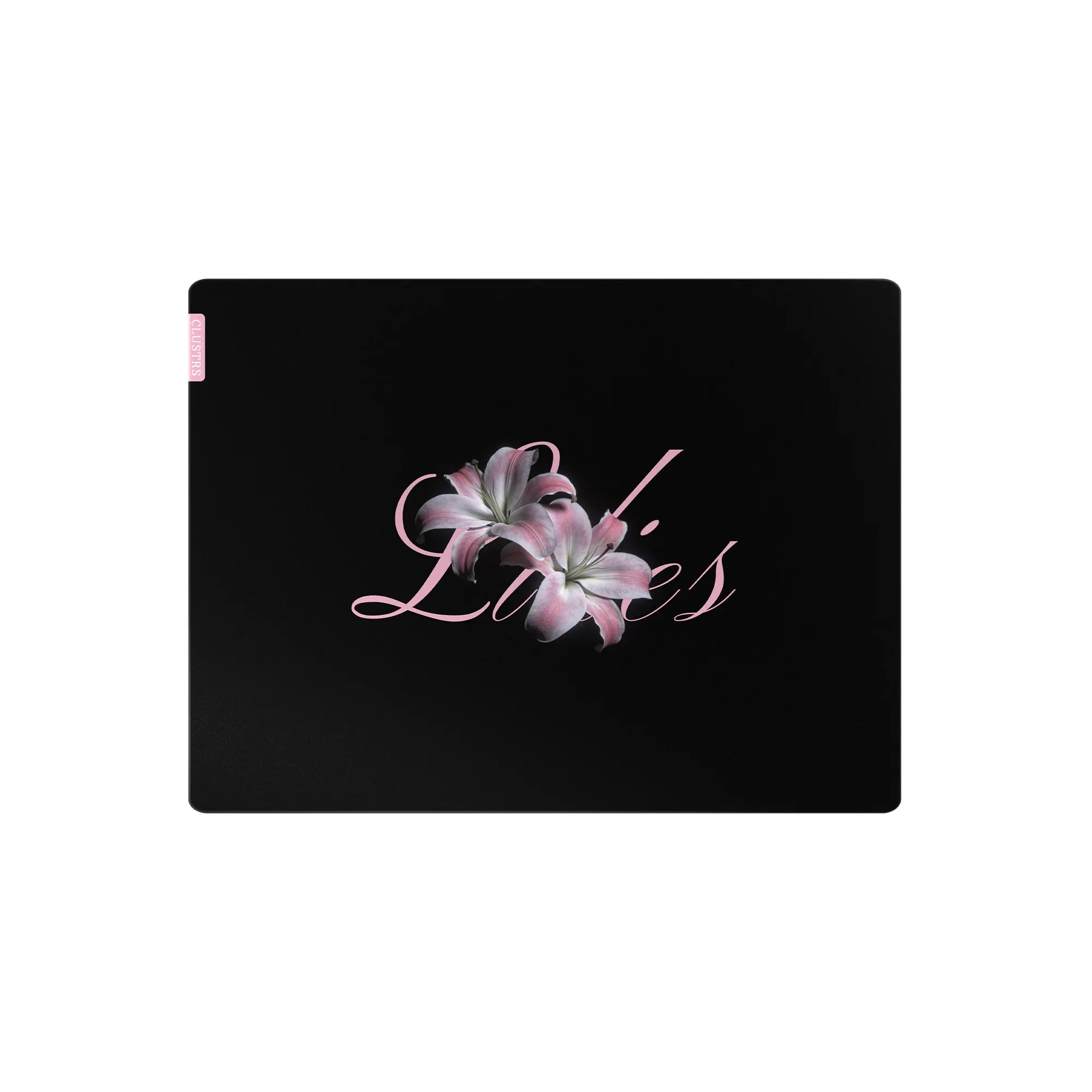 Hand using a glass mouse pad with smooth glide and pink lilies design
