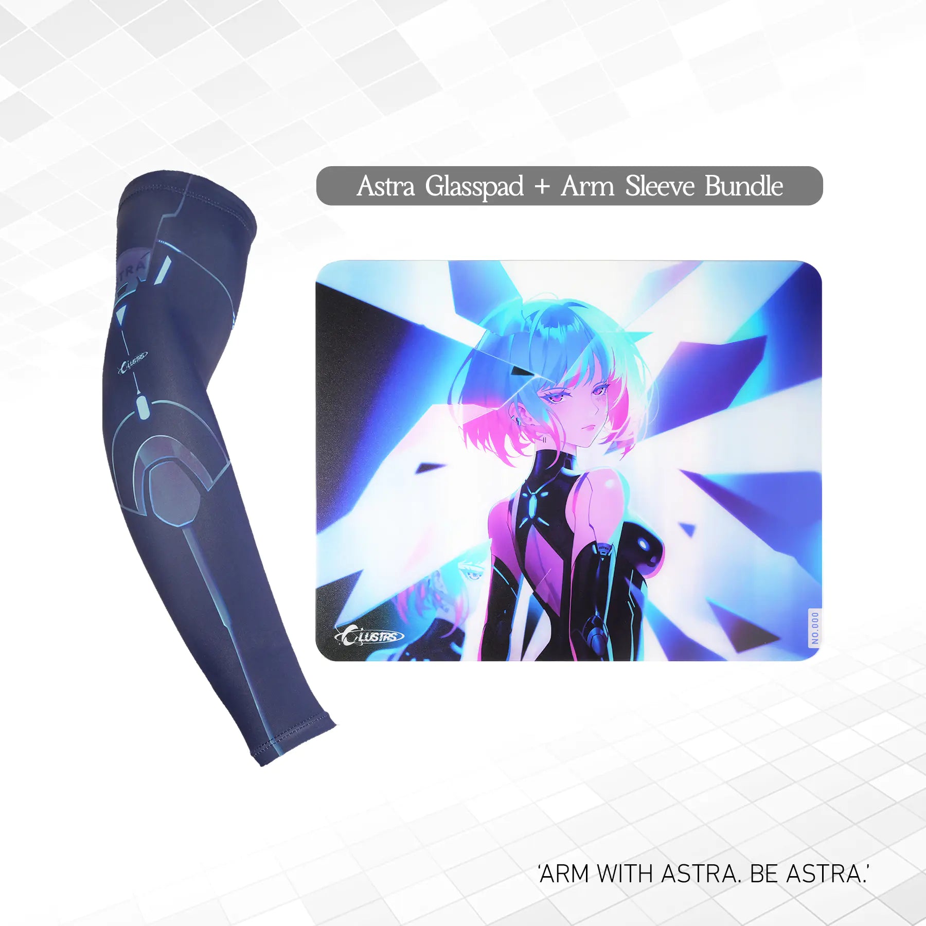 Astra Gaming Bundle featuring glass mousepad and arm sleeve for FPS players