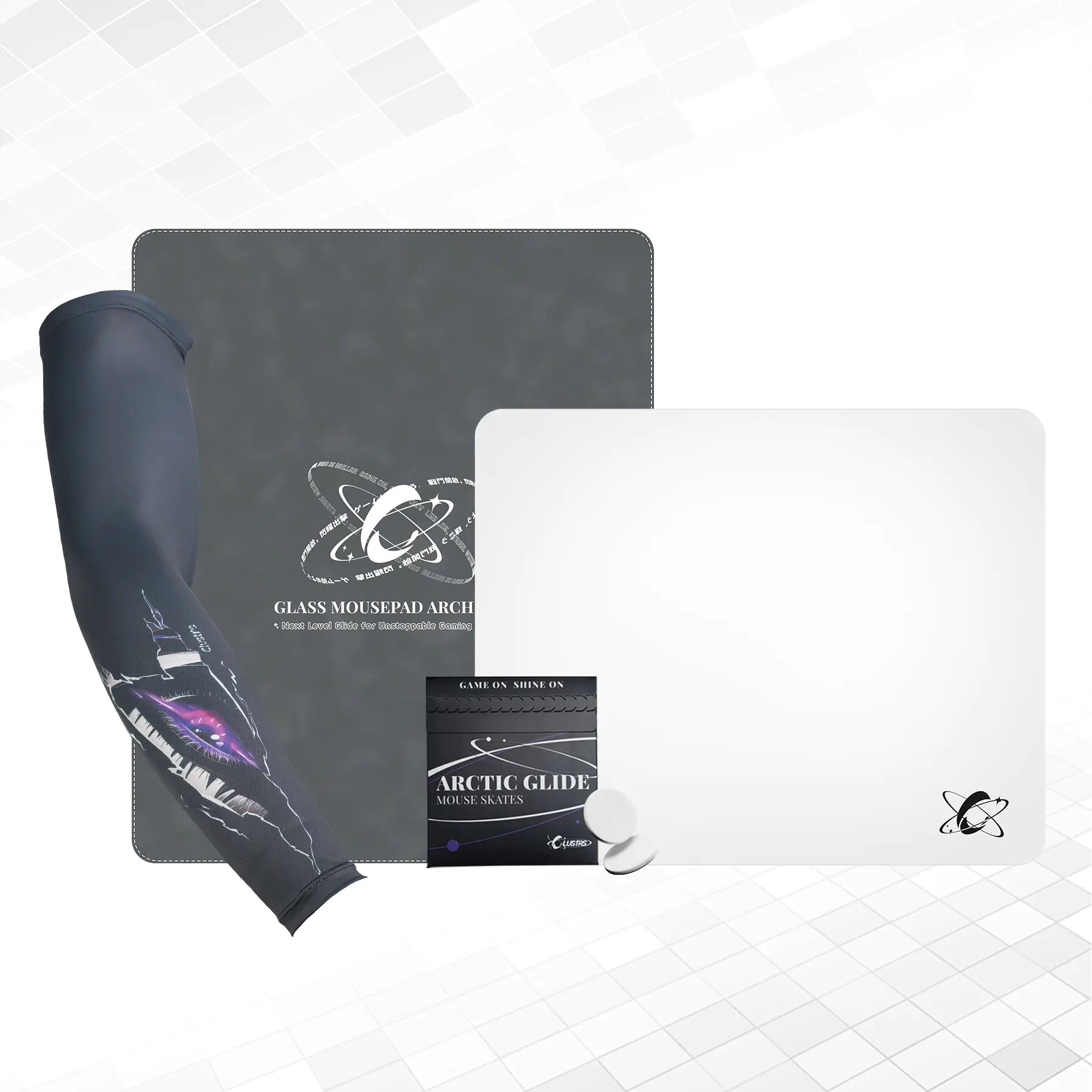 Atom (Weiß) Ultimate Bundle – Glaspad, Schutzhülle, Gleitschienen & Tasche