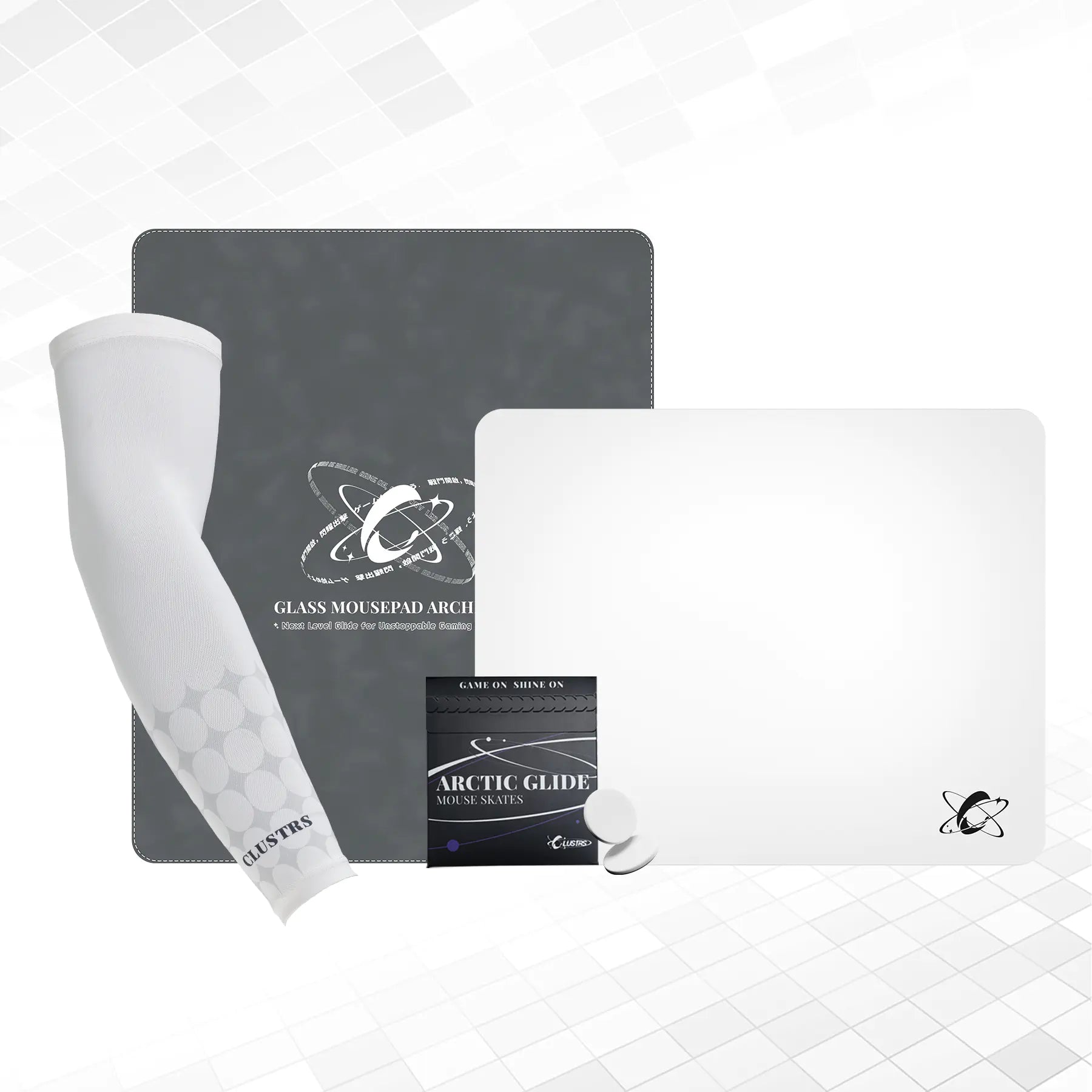 Atom (Weiß) Ultimate Bundle – Glaspad, Schutzhülle, Gleitschienen & Tasche