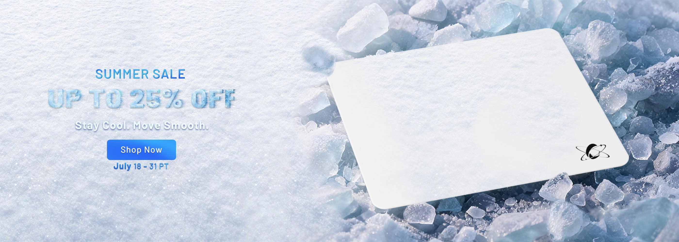 CLUSTRS Summer Sale featuring the glass mousepad, with up to 25% off from July 18–31.