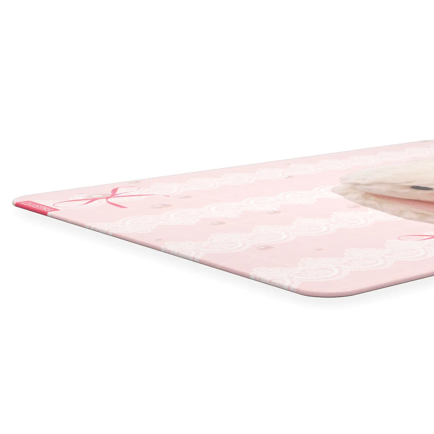 Hug Me Bunny Glass Mousepad with micro-etched glass surface and nano coating for smooth glide.