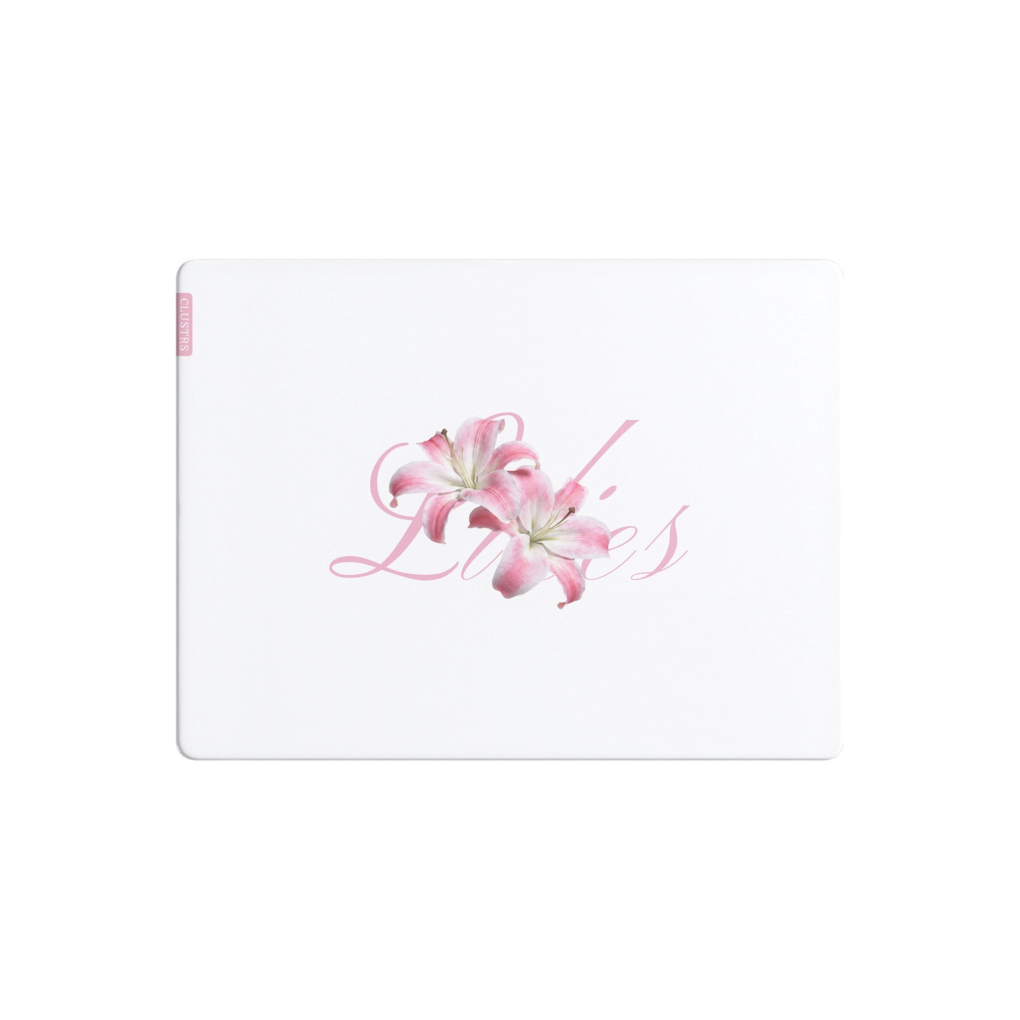 White Lilies glass mousepad in S size, 400 × 300mm, front view for daily gaming setups and aesthetic desk spaces.