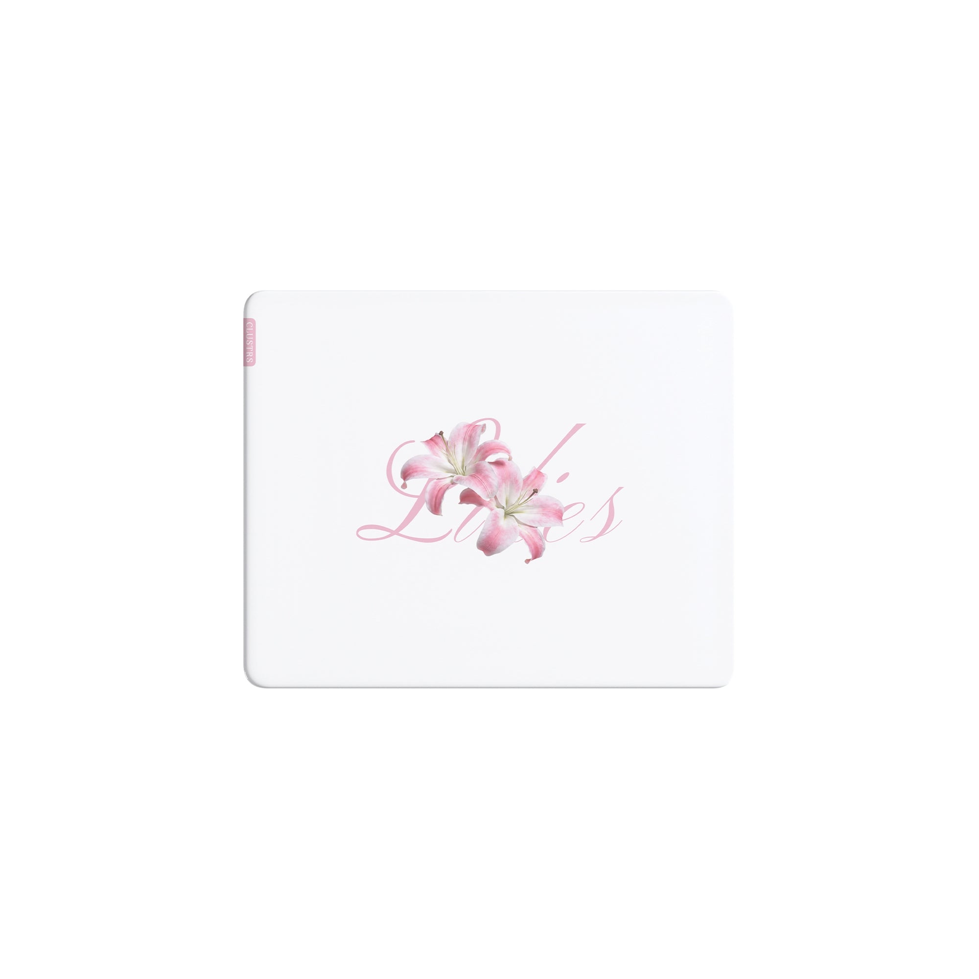White Lilies glass mousepad in XS size, 260 × 210mm, front view for compact desks, study setups, and light gaming.