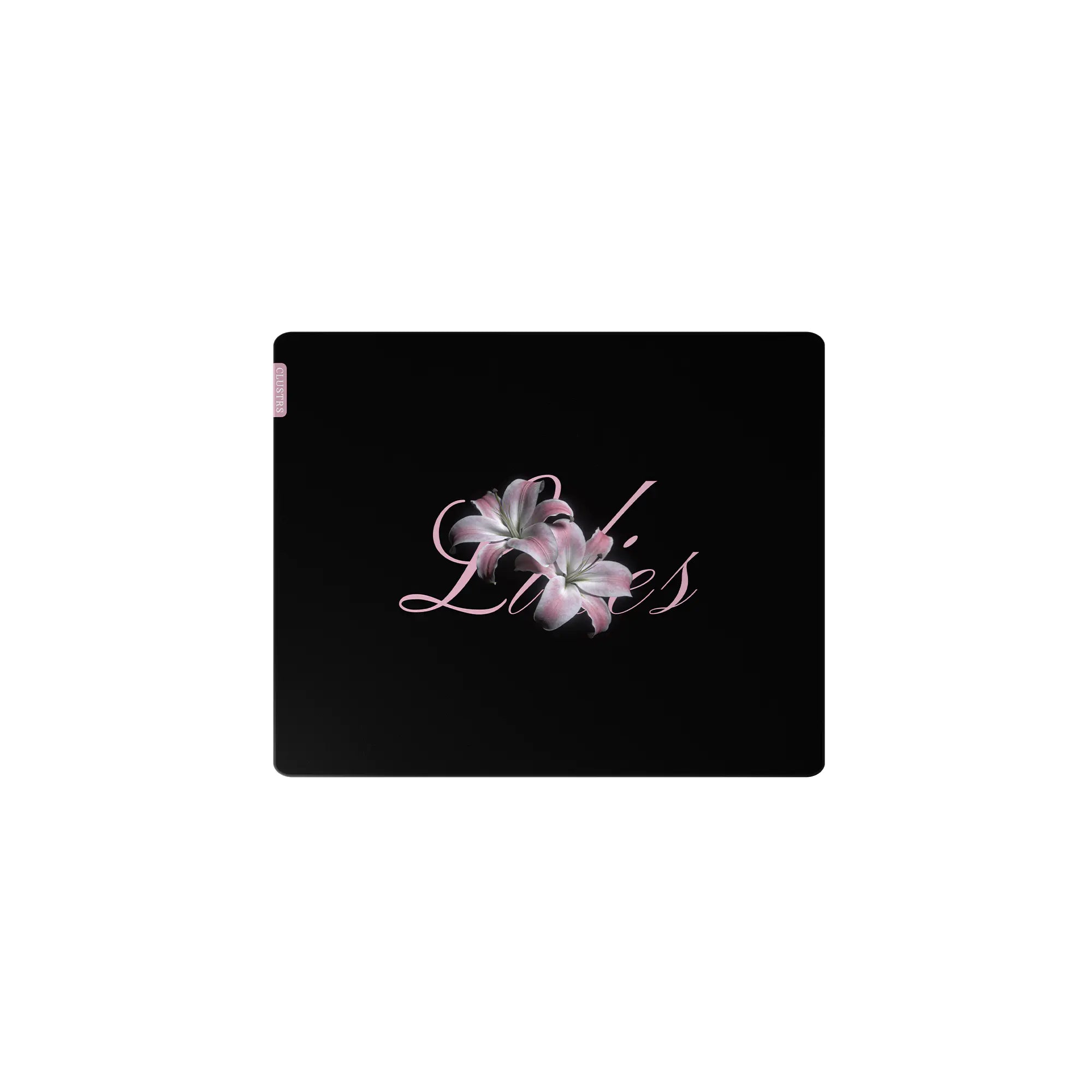 Front view of the Lilies glass mouse pad on a clean white background, showing its elegant floral design and smooth surface.