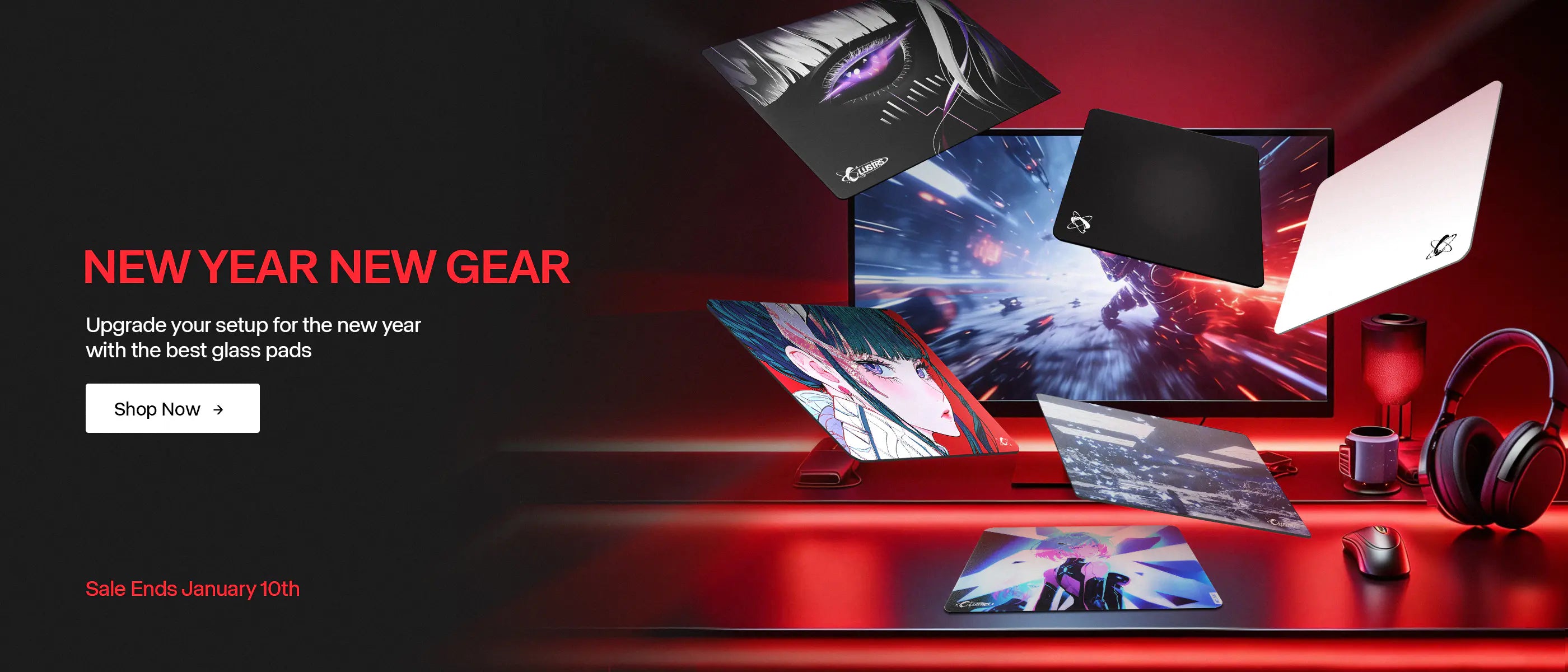 Clustrs gaming glass mousepad designed for speed and control, featuring a precision micro-textured surface for competitive play in 2026.