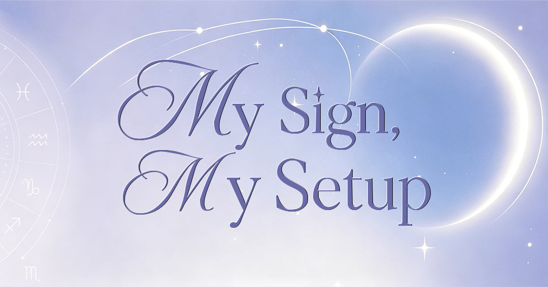 My Sign, My Setup community challenge by CLUSTRS featuring a lavender celestial theme.