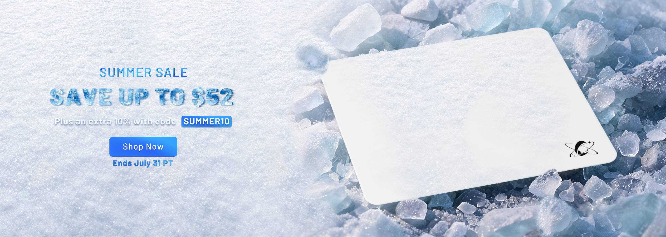 CLUSTRS Summer Sale featuring the glass mousepad, with up to $52 off from July 18–31.