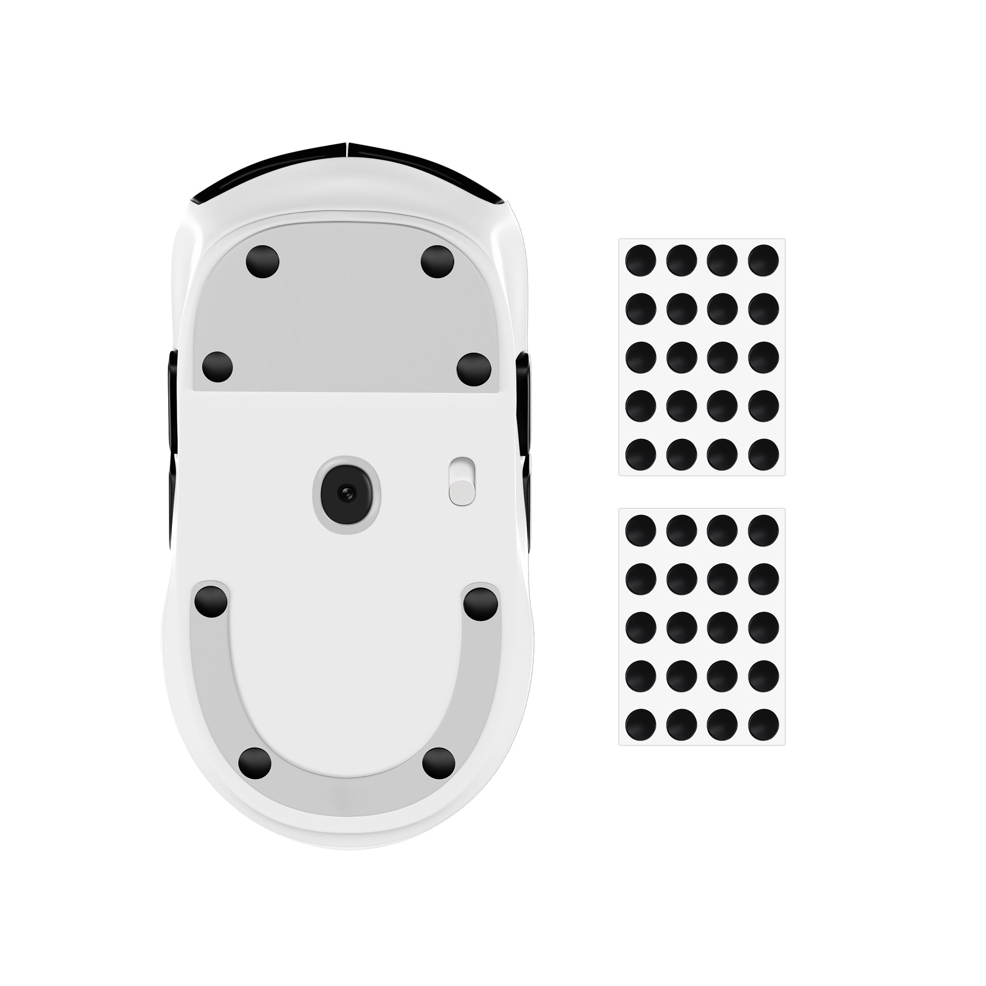 UHMW-PE dot skates installed on a gaming mouse with replacement dots shown beside it