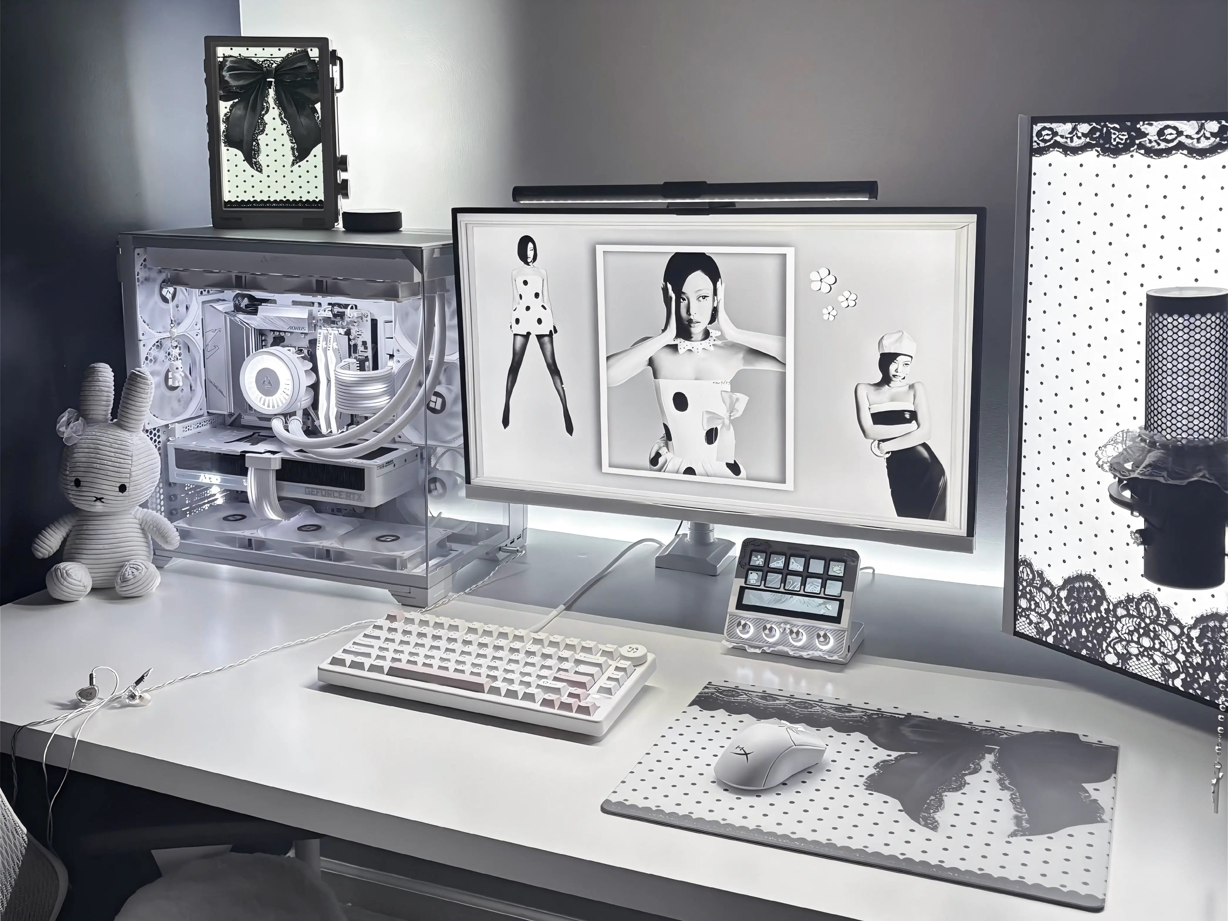 A customized tempered glass mouse pad featuring a personalized artistic design, illustrating the "Your Vision, Brought to Life" bespoke service for unique desk aesthetics.