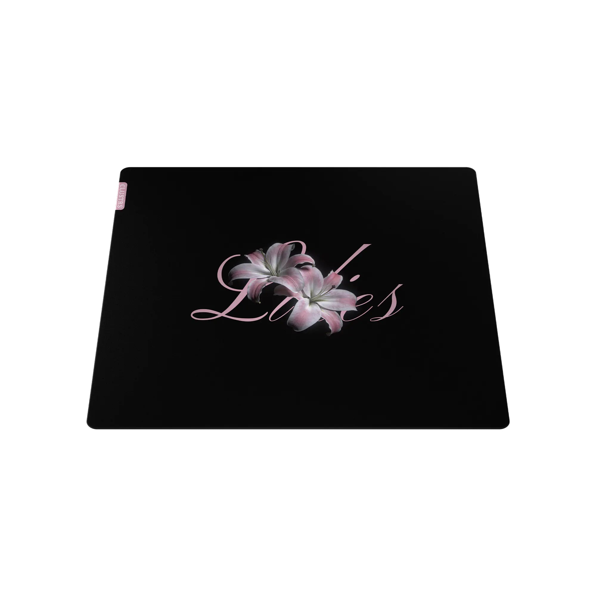 Full product view of the Lilies glass mouse pad, designed for an elegant desk setup with a smooth and refined look.