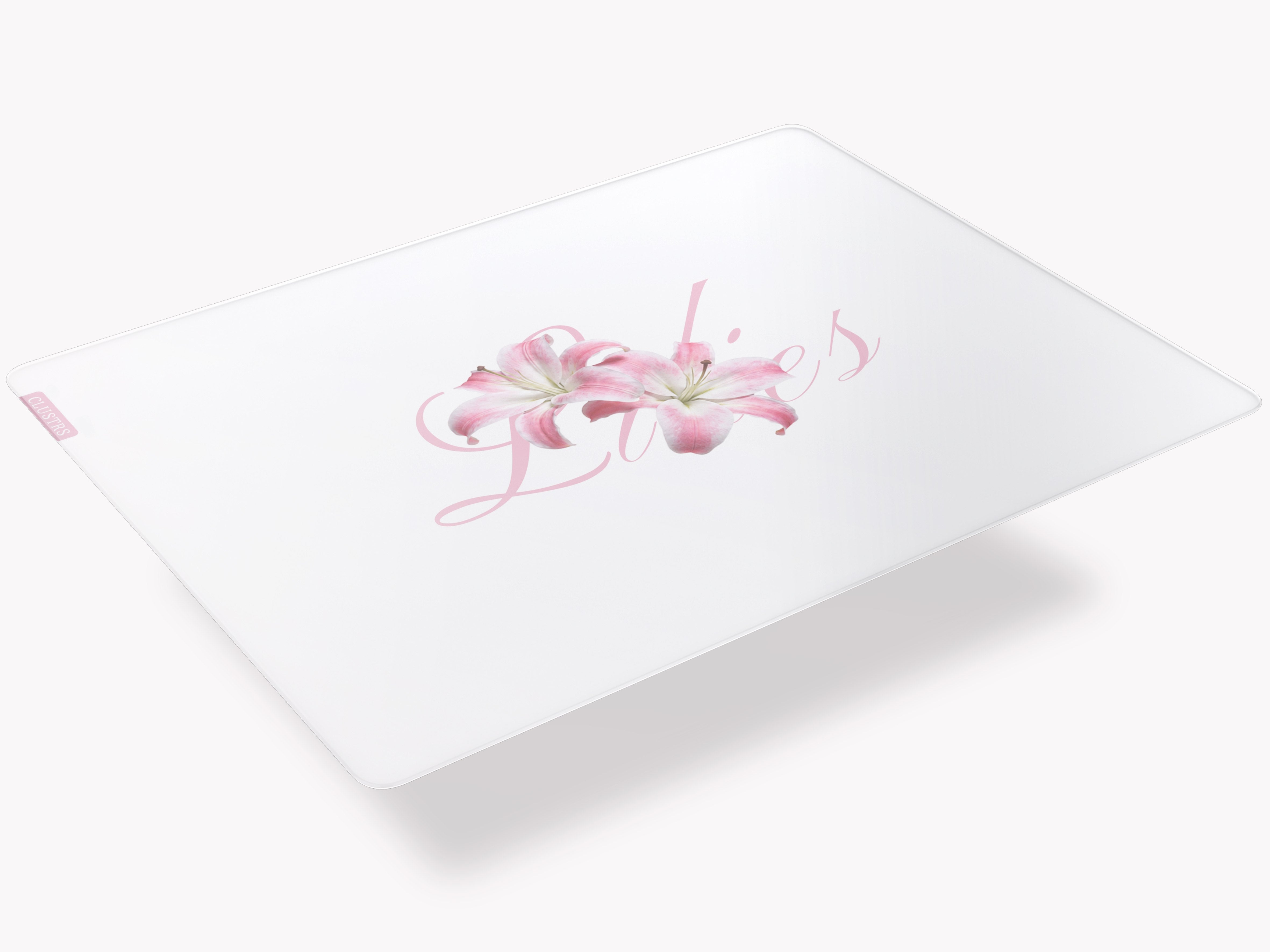 Lilies glass mousepad made with chemically strengthened glass for lasting clarity, durability, and refined desk setups.